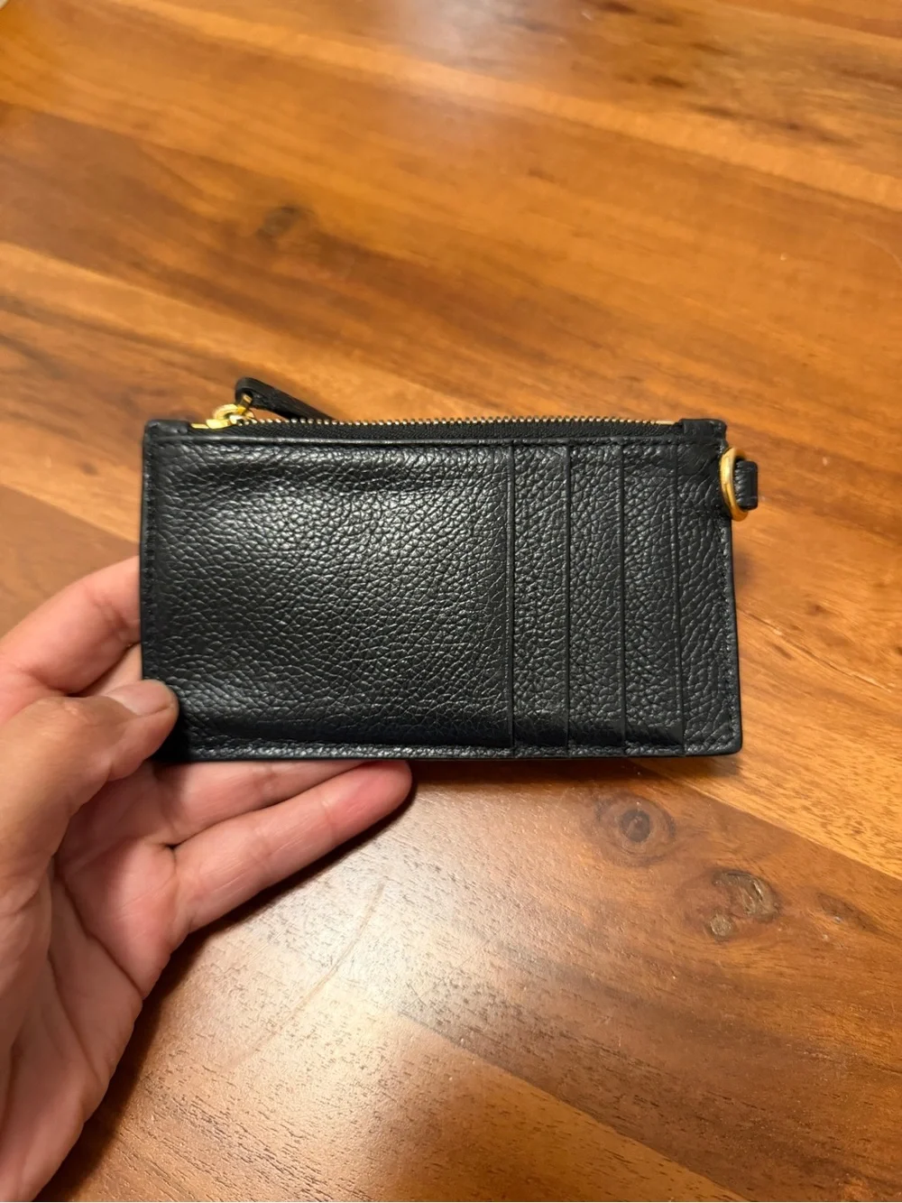Balenciaga Black Leather Logo Zip Card Pouch with Gold Hardware